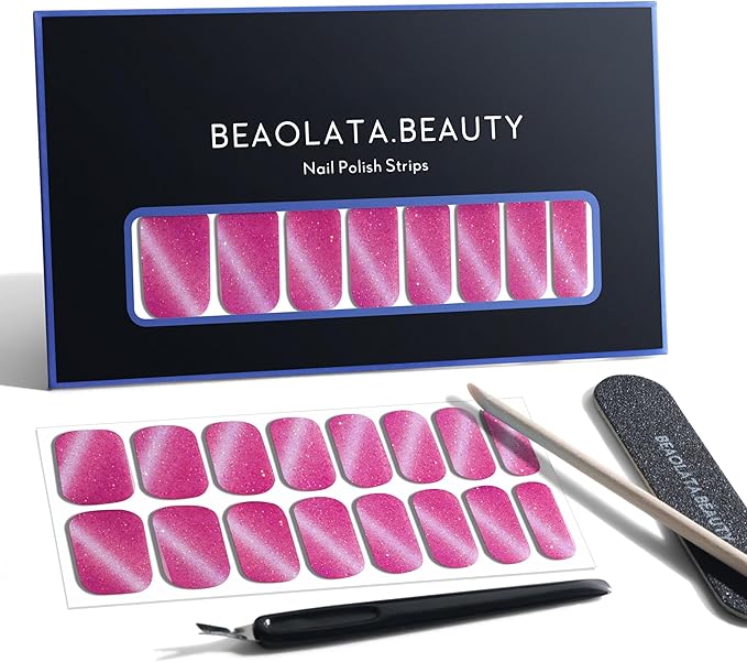 Nail Polish Strips, 32PCS Salon Quality Wraps, Long Lasting Gel Nail Stickers for Women Easy Apply& Remove (Pink Dazzles)