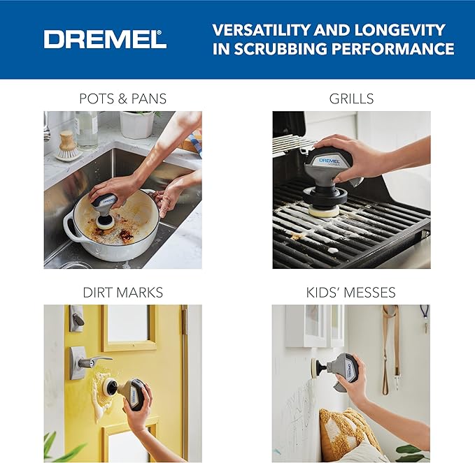 Dremel Versa Power Scrubber Kit with 5 Scrub Daddy Cleaning Sponge Pads - Waterproof Cordless Electric Spin Scrubber, High Speed, Multi-Surface Cleaning for Kitchen, Household, and Bathroom, PC10-07