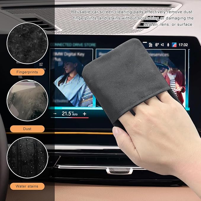Car Screen Cleaner, Rectangle Microfiber Cloth Non-Scratch Auto Touchscreen Cleaning Wipes, Foldable Touch Screen Pad Universal Cleaning Tool for Vehicle Dashboard Display (Gray)