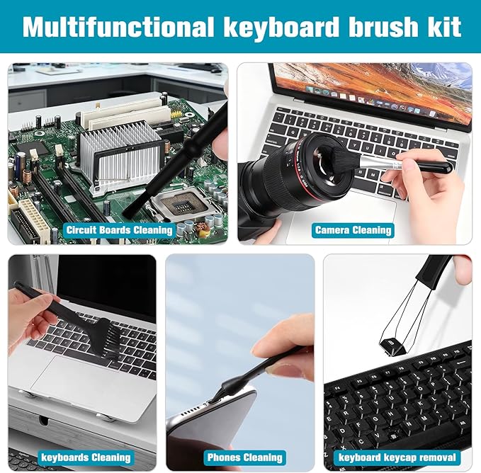 6PCS Keyboard Brush Cleaner Kit with Keycap Puller & Switch Puller, PP Handle Nylon Small Space Dust Removal Anti Static Brush for Computer Keyboard Electrical Appliance Seam Motherboard Camera