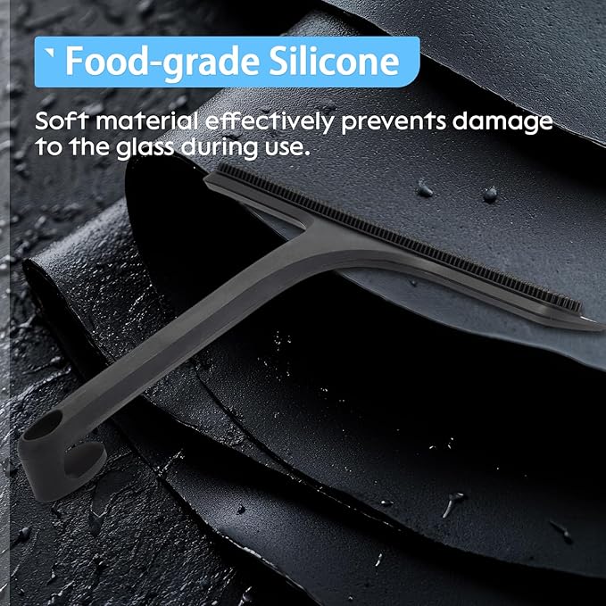 10.7“ Wide All-Purpose Shower Squeegee for Glass Doors, Squeegee for Shower Glass with Hook, Window Squeegee for Home, Small Squeegee for Shower, Bathroom, Car Glass, Mirror (Black)