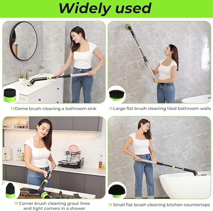 EasyScrub Cordless Electric Spin Scrubber - Powerful 350 RPM Cleaning with 4 Replaceable Heads, Adjustable Extension Handle, IPX7 Waterproof, Ideal for Shower, Tiles, Tubs, and Grout