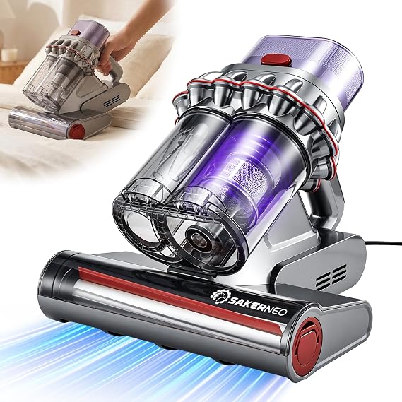 SAKERNEO Bed Vacuum Cleaner with Digital Display & 5-Cyclone Filtration