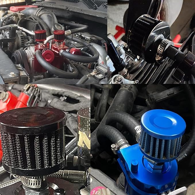 12mm Air Filter Cold Air Intake Filter Breather Turbo Vent Air Intake Filter Cleaner Red Universal for car and Motorcycle (2pcs Air Filter)