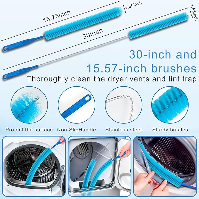 Universal Dryer Vent Cleaner Kit with Vacuum Hose - 4-Piece Lint Brush & Attachment Set for Clothes Dryer, Shop Vac Accessories, Lint Trap Cleaner & Home Maintenance Tools