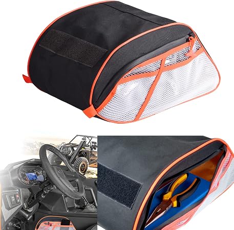 Goldfire Polaris General 1000 Accessory: Center Seat Console Storage Bag, Fits 2016-2023, Orange Piping