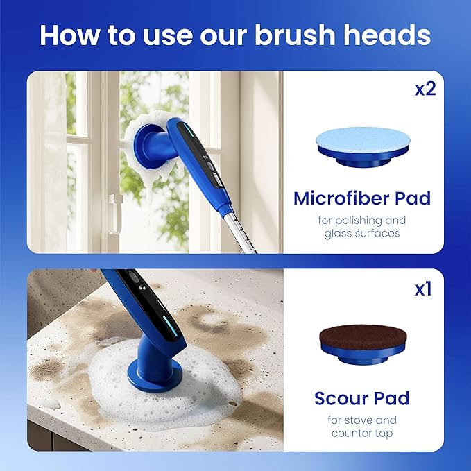 2026 Upgraded Electric Spin Scrubber: 120 Min Runtime, IPX7 Waterproof Cordless Power Scrubber, Adjustable Extension Handle, 8 Heads, 2 Speeds for Shower, Tub, Tile & Floor