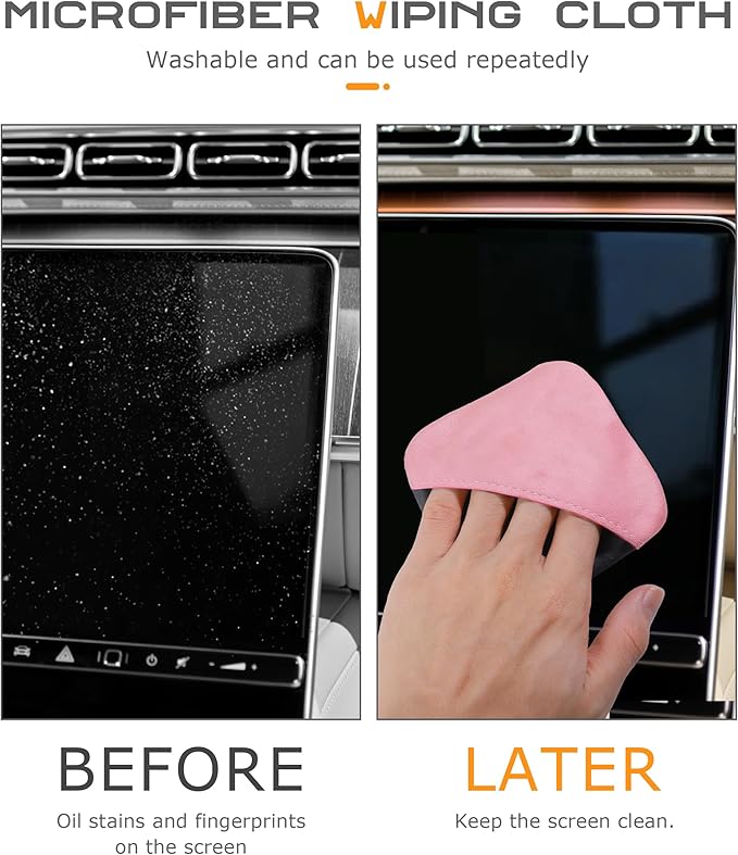 SCUARI Car Screen Cleaner,Touch Screen Cleaner for Car,Car Accessories Car Screen Wipes,Foldable Car Screen Cleaner Cloth,Square Microfiber Screen Cleaning Pad,Fits Car Dashboard LCD Display (Pink)