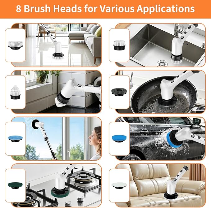 Electric Spin Scrubber for Cleaning Bathroom,Cordless Power Shower Scrubber - Electric Cleaning Brush for Tile Tub Bathtub Kitchen Wall Cleaning