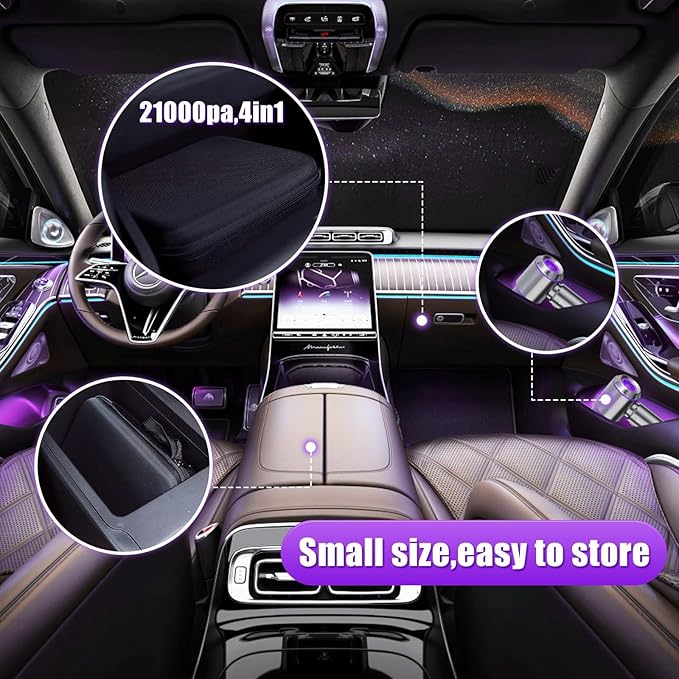 Handheld Car Vacuum Portable Cordless with One-Touch Window Breaker and Seatbelt Cutter 25000Pa High-Power Suction Hand Held Vacuum Cleaner & Air Duster for Car Cleaning (Silver-Purple)