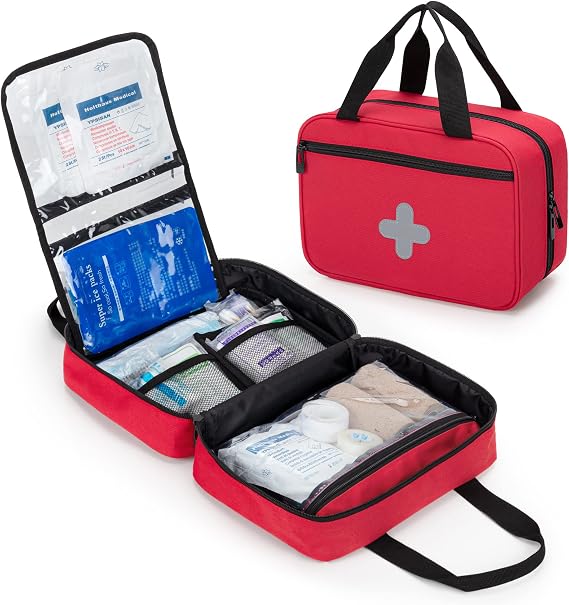 CURMIO Empty First Aid Kits Case, Portable Emergency Kit Organizer, Red