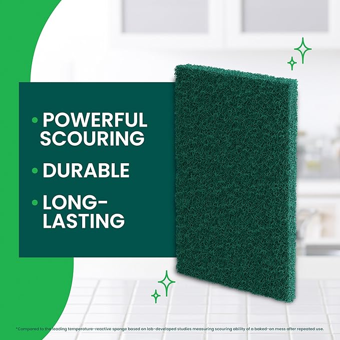 Scotch-Brite Heavy Duty Scouring Pad,Dish Scrubber for Kitchen + Outdoor,8 Scrub Pads for Uncoated Pots and Pans,Cast Iron Cooktops,Grill Grates,Oven Racks,& BBQ,Durable,Long-Lasting,(Pack of 12)
