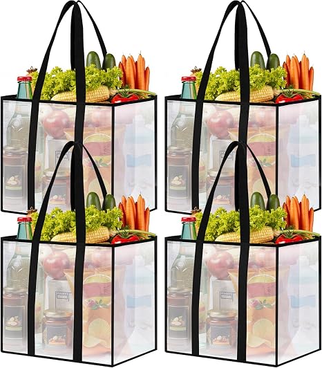 Reusable Grocery Bags, Clear Shopping Bags, 4 Pack, 42L