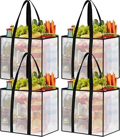 Reusable Grocery Bags, Clear Shopping Bags, 4 Pack, 42L
