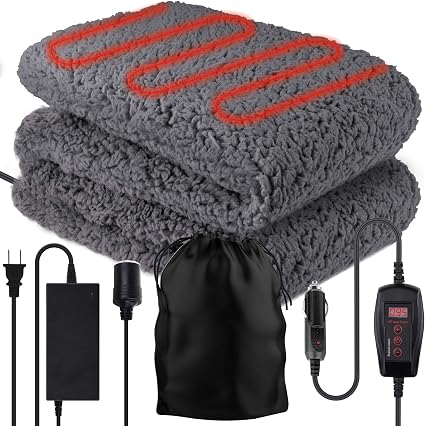 ZONETECH Sherpa Fleece Travel Blanket Grey Cozy Soft Plush Warm Fuzzy Automotive Comfortable Car Seat 59" x 43” Size -Gr