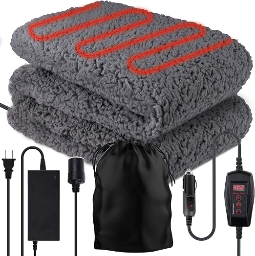 ZONETECH Sherpa Fleece Travel Blanket Grey Cozy Soft Plush Warm Fuzzy Automotive Comfortable Car Seat 59" x 43” Size -Gr
