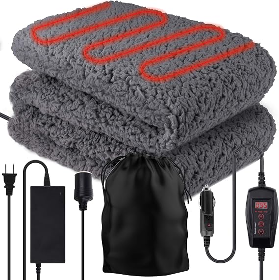 ZONETECH Sherpa Fleece Travel Blanket Grey Cozy Soft Plush Warm Fuzzy Automotive Comfortable Car Seat 59" x 43” Size -Gr