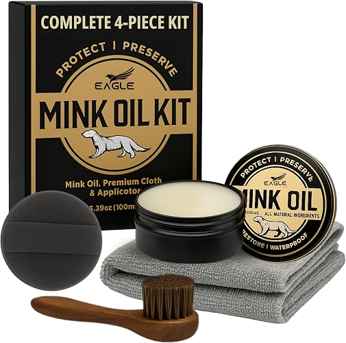 4-in-1 Mink Oil Leather Conditioner Kit – 3.52oz Waterproof Paste with Horsehair Brush, Sponge & Microfiber Cloth – Leat