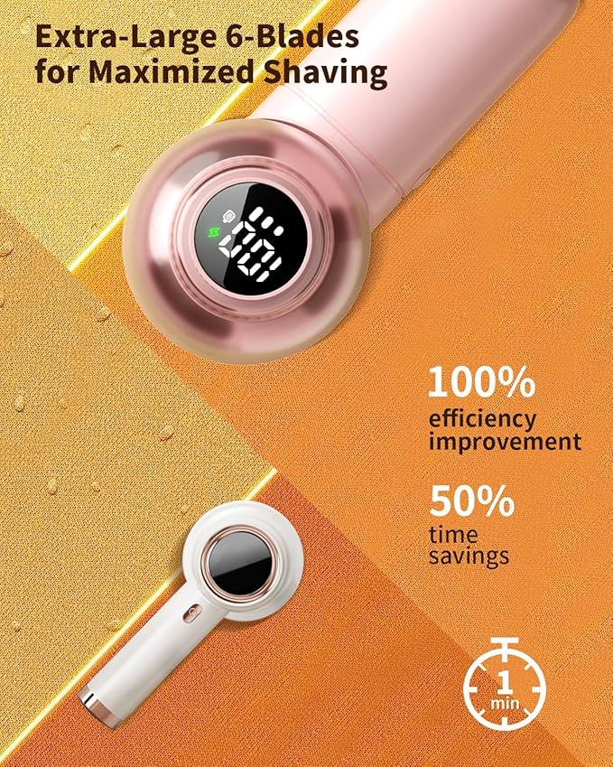 Fabric Shaver, 𝟮 𝗶𝗻 𝟭 Rechargeable Lint Remover with Brush, Large Sweater Shaver with Digital Display, 3 Speeds Lint Shaver, 6-Leaf Blades Lint Remover for Clothes, Sofa, Bedding, Pink