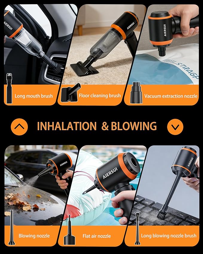 Handheld Cordless Vacuum Cleaner with brushless Motor, 4-in-1 Portable mini car Vacuum Cleaner, car Vacuum Cleaner and Hair Dryer, car Type-C Charging, Office Desk, Keyboard, pet Hair