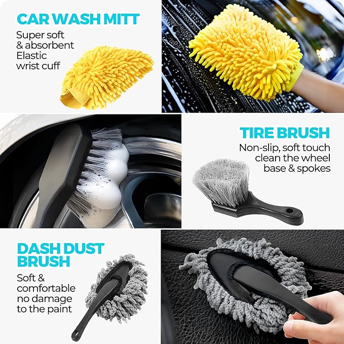 ALFLOD 30Pcs Car Detailing Kit, Car Wash Cleaning Kit, Auto Detailing Drill Brush Set, Car Cleaning Gel, Car Cleaning Supplies for Interior, Exterior, Wheels, Windows