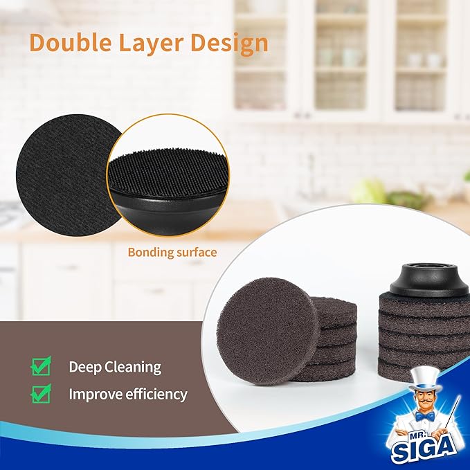 MR.SIGA Abrasive Heavy Duty Pad Refills for Electric Spin Scrubber, 10 Pack