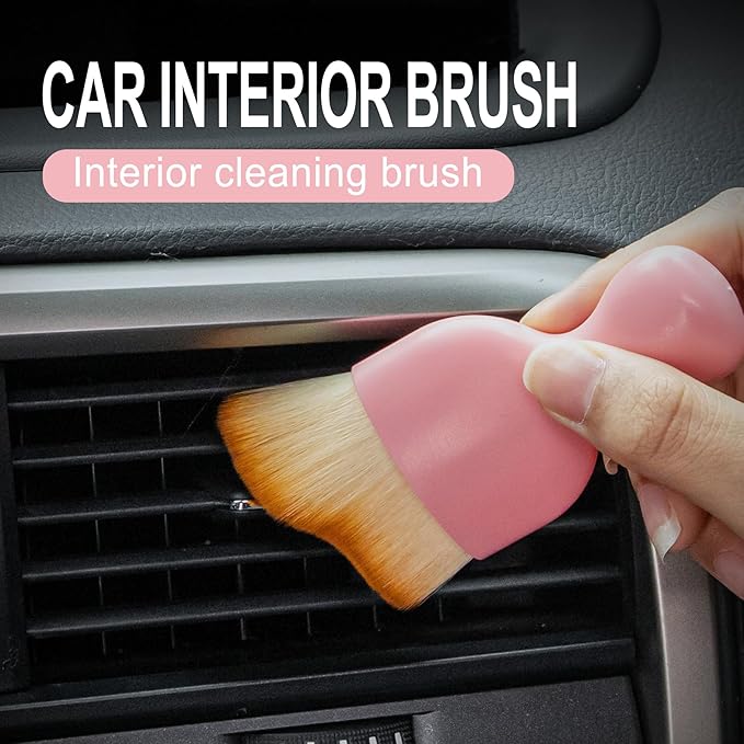 GaRhomxy Car Detailing Brushes, Car Interior Dust Sweeping Soft Brush, Soft Bristles Brush Cleaning Tool for Automotive Dashboard, Air Conditioner Vents, Computer, Scratch Free(Pink)