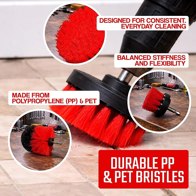 6-Piece Drill Brush Cleaning Set – Power Scrubber Attachments with 2”, 3.5”, 4” & 5” Brushes, Durable PP & PET Bristles for Bathroom, Tile, Grout, Kitchen, Tub & Floor Cleaning