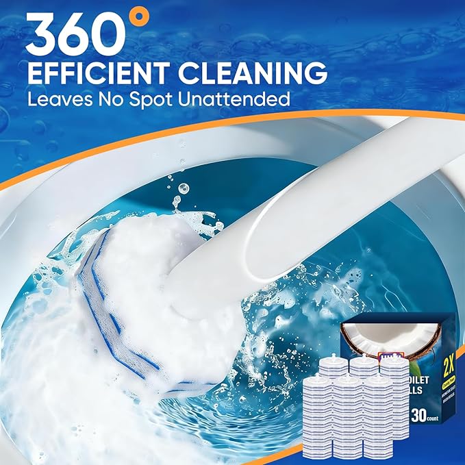 30Ct Aromative Toilet Brush Refills, Toilet Bowl Cleaner Refills, Double-Layer Cleaning Pads Added, Compatible with Most Toilet Brushes，Blue Ocean（Patented）
