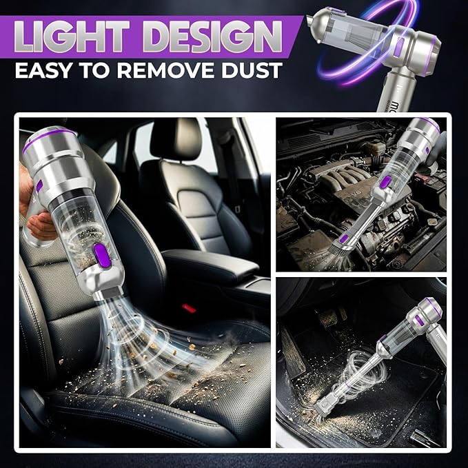 2026 Upgraded 4-in-1 Handheld Cordless Car Vacuum Cleaner, 16000PA High Power Air Blower & Mini Car Vacuum Cleaner with LED Light for Home, Office & Auto, 15000mAh long Battery & Type-C Fast Charging