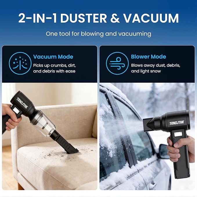 Electric Air Duster, 150000RPM Powerful Cordless Blower with Vacuum, 10-Gear Rechargeable Cleaner for Computer, Keyboard, Car Vent and Camera Gears