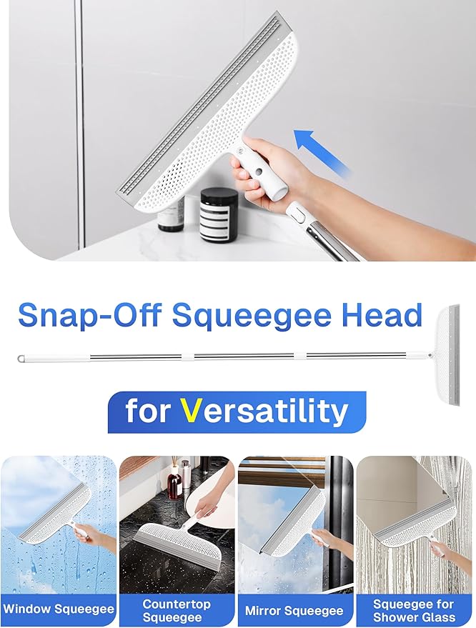 Silicone Floor Squeegee, 180° Rotating Air Broom, Squeegee for Floor with a Long Handle, Magic Broom for Water and Pet Hair Removal on Bathroom Floors, Tile, Deck and Glass, Indoor Cleaning Tool