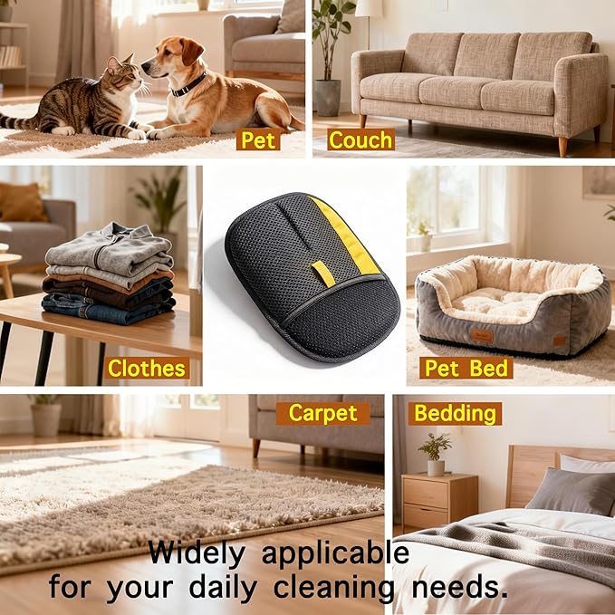 Pet Hair Removal Glove for Dogs & Cats, Reusable Magic Brush Electrostatic Pet Hair Remover Tool for Couch, Carpet, Clothes, Newly Upgraded (Black-Yellow Large 1-Pack)