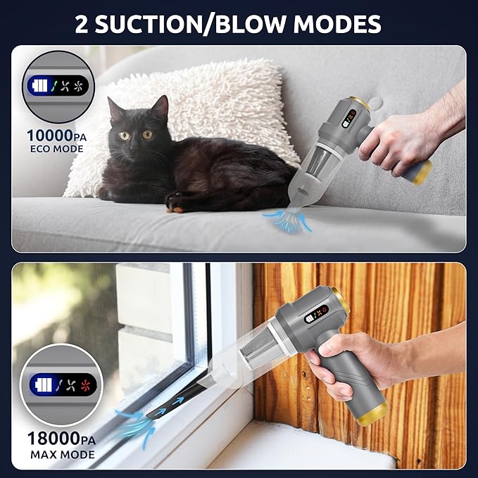 Handheld Vacuum Cordless Vacuum Cleaner with 9 Extensions, 18000Pa Brushless Suction & Air Blower (2-in-1), 7800mAH Battery, Steel+HEPA Filter, Car Vacuum, Dust Buster for Interior, Home & Pet Hair