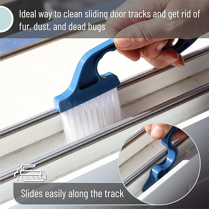Slick- Window Track Cleaning Brush, 2 Pack, Navy Blue/Orange Ergonomic Handle, Built-in Scraper, Multipurpose, Window Track Cleaning Tools