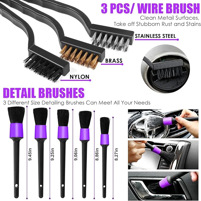 20PCS Car Cleaning Kit, Car Interior Detailing Kit with Purple High Power Handheld Vacuum, Detailing Brush Set, Windshield Cleaner, Cleaning Gel, Complete Auto Accessories for Women