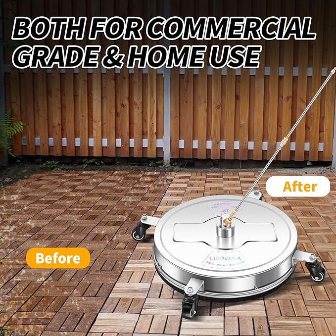 19" Pressure Washer Surface Cleaner with 4 Wheels - Stainless Steel Surface Cleaner for Pressure Washer Attachment for Concrete, Patio, Sidewalk, Deck, Driveways and Daily Washing - PWS 19