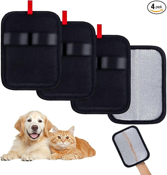 4PCS Electrostatic Pet Hair Removal Gloves Brush, 6.7x5.1 Reusable Static Remover for Cat Dog Hair, Grooming Glove for Couch, Furniture, Carpet, Car Seat, Fast Animal Fur Removal Mitt Tool