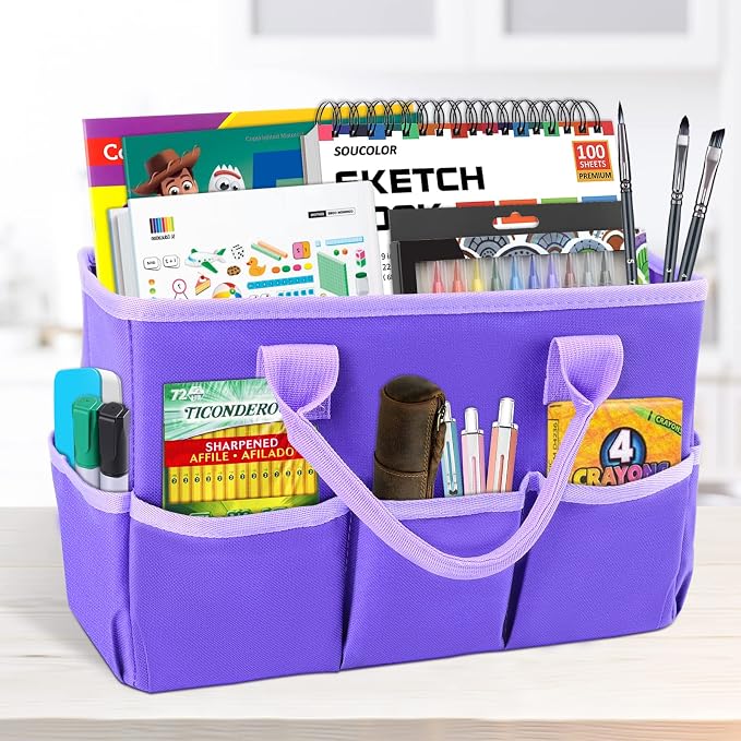 Desktop Tote and Organizer, Teacher Helper caddy Bag for Arts, Books, Stationery, Office Desk Organization, Make-up Stor