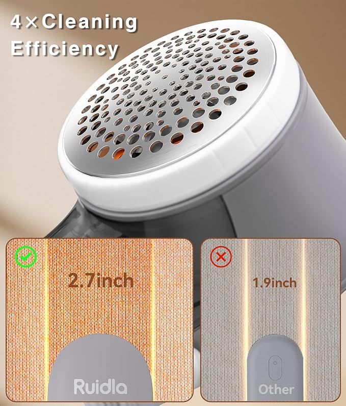 Ruidla Fabric Shaver Lint Remover, Sweater Shaver with Replaceable Stainless Steel 6-Leaf Blades, Fabric Defuzzer for Clothes Fuzz, Lint Balls - Battery Operated