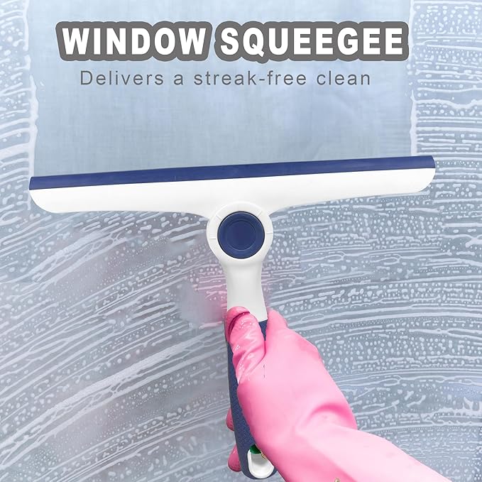 NBGYTECH Window Squeegee Household Cleaning Scraper Handheld Squeegee for Shower Glass Door Mirror Car Windshield (Blue Plastic Handle)