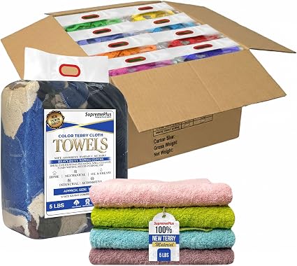 Premium Color Terry Cloth Rags - (5 lbs. Bag - Pack of 8) Super Absorbent Cotton Towel Cleaning Rags for Garage, Shop Cl