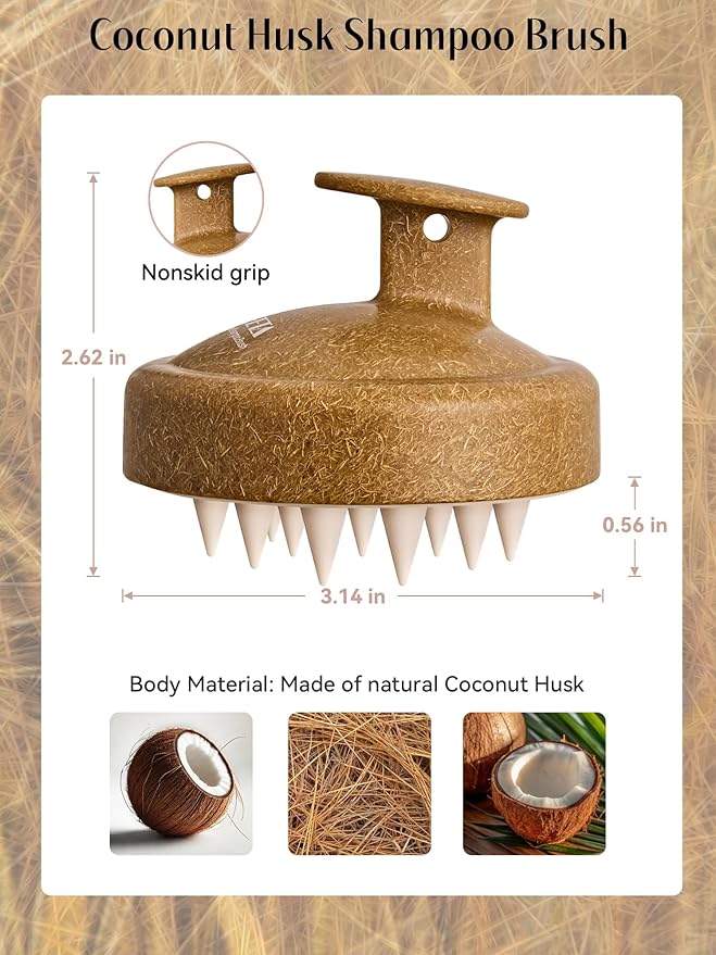 HEETA Scalp Massager Hair Growth, Soft Silicone Scalp Scrubber Shampoo Brush for Exfoliation, Dandruff Removal & Head Massage Stress Relax, Wet & Dry Use for Thick, Thin Hair Care, Brown