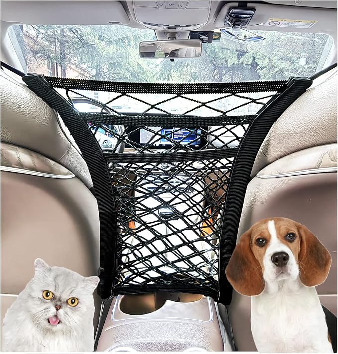 3-Layer Car Mesh Organizer, Seat Back Net Bag, Driver Storage Netting Pouch, Barrier of Backseat Pet Kids, Cargo Tissue 