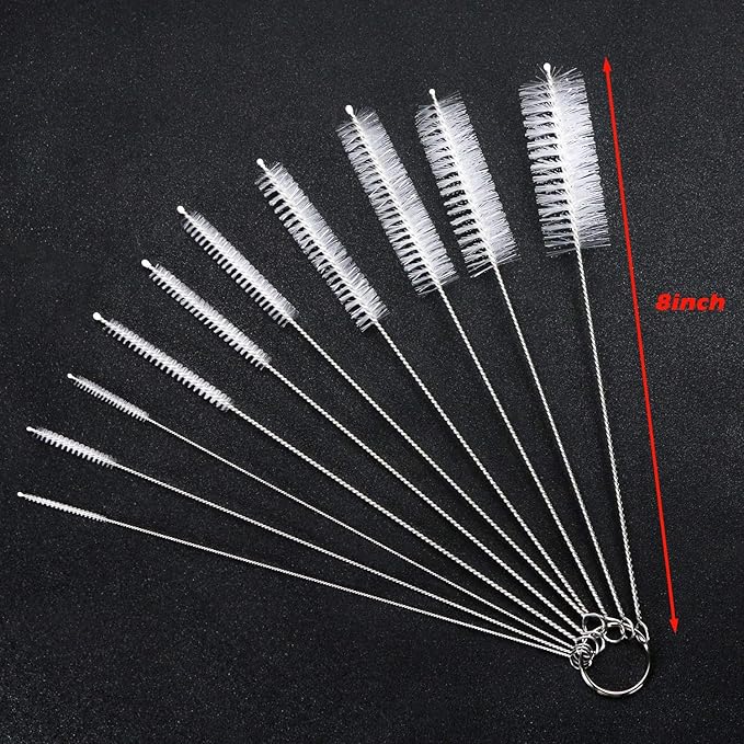Mini Skater Stainless Steel Test Tube Brushes Set, Clean Brushes for Pipes Teapot Tumbler Reusable Long Straw Cleaners Brush for Small Spaces Milk Bottles (White - 10 pcs)