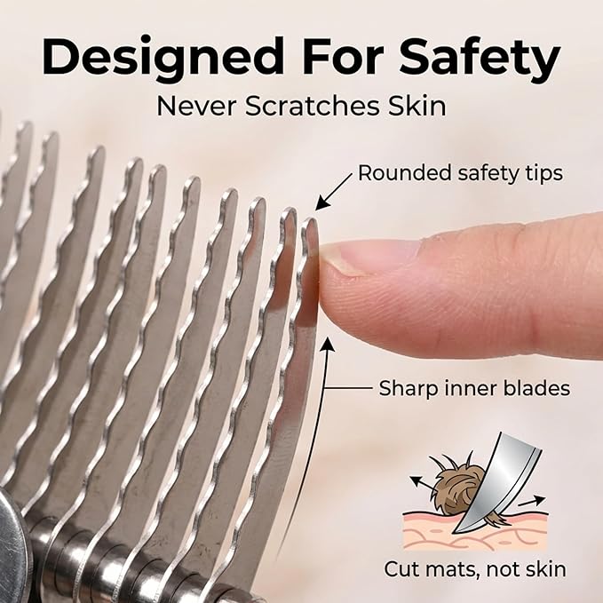 We Love Doodles Dog Dematting Brush & Rake, Detangler Brush for Dogs, Comb Tool for Grooming, Best for Doodles, Poodles, Goldendoodles, Cats & Other Pets, Matted Fur Removal On Undercoat, Small