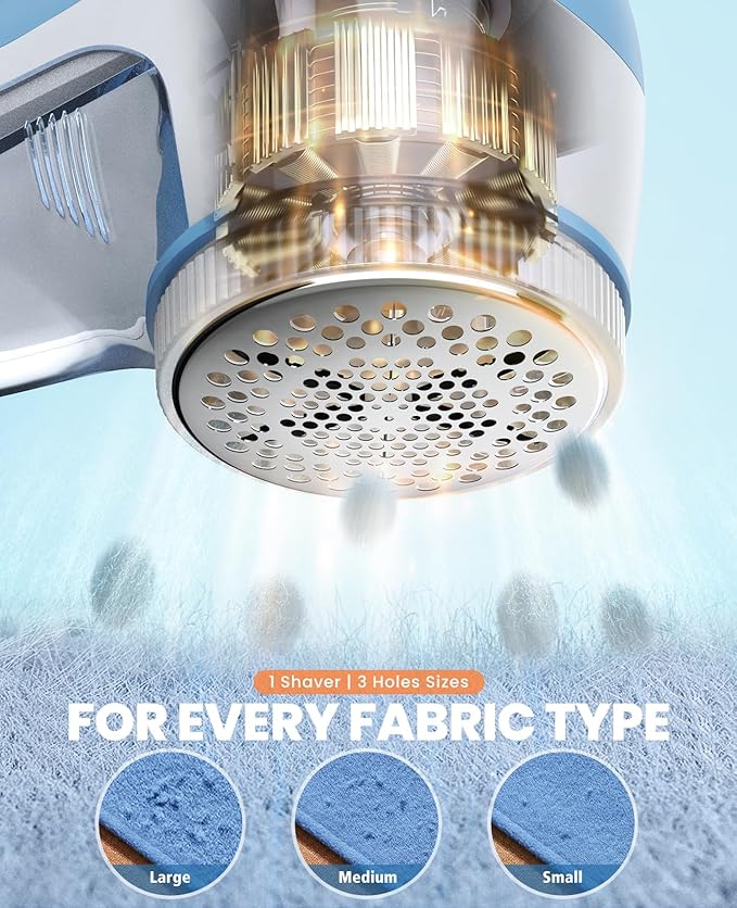 POPCHOSE Fabric Shaver, Lint Remover for Clothes, Electric Lint Shaver with 6-Leaf Blades, Sweater Shavers to Remove Pilling for Clothing, Couch, Furniture, Fuzz, Lint Ball, Bobbles, Light Blue