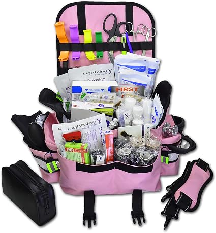 Lightning X Small First Responder EMT EMS Trauma Bag Stocked First Aid Fill Kit B (Pink)