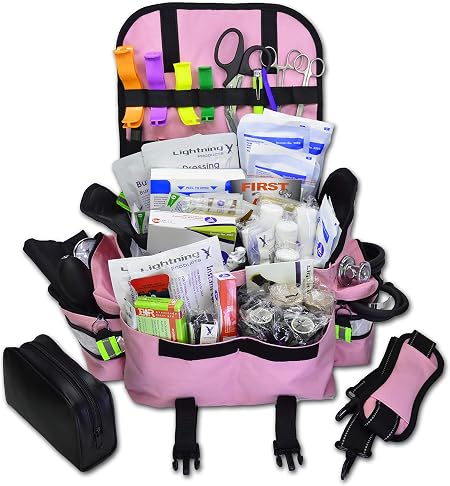 Lightning X Small First Responder EMT EMS Trauma Bag Stocked First Aid Fill Kit B (Pink)