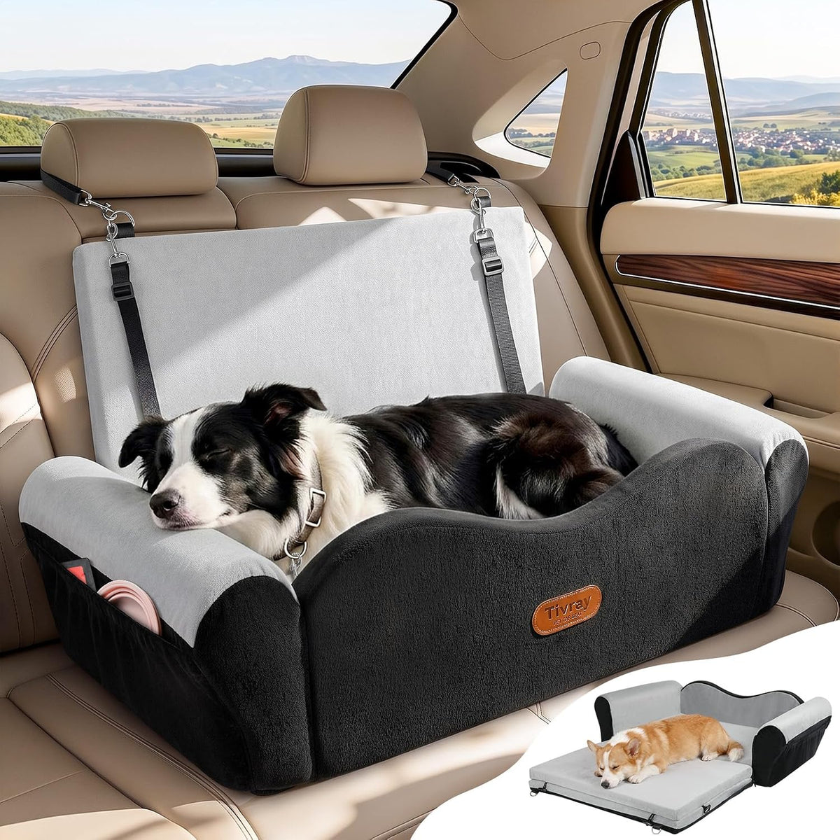 Elevated Dog Car Seat for 2 Small Dogs / 1 Large Dog Up to 60 LBS